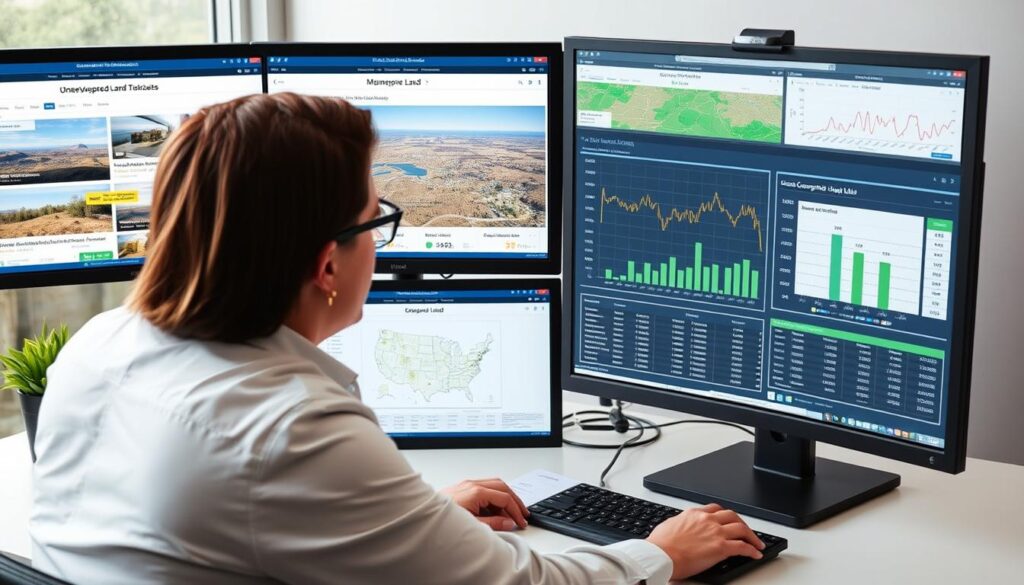 How to Sell Undeveloped Land: A Step-by-Step Guide for Maximum Profit 2 Real estate professional analyzing comparable land sales data on computer screens Real estate professional analyzing comparable land sales data on computer screens